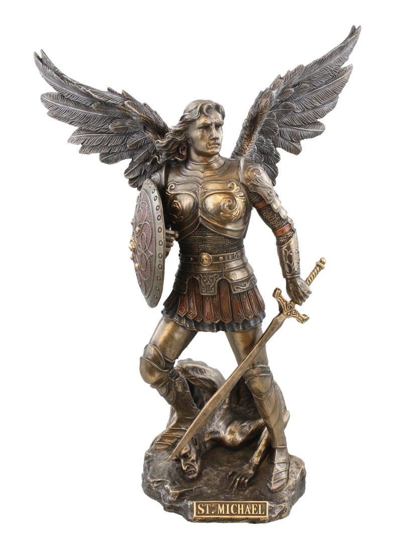 Unicorn Studio Studio Collection St. Michael with Sword and Shield - 9" Tall - Bronze Color - Image 1